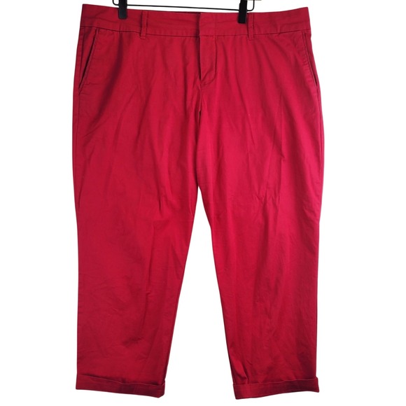 Kut from the Kloth Pants - Kut from the Kloth‎ Crop Trouser Women 16 Red Cuffed Chino Stretch Casual